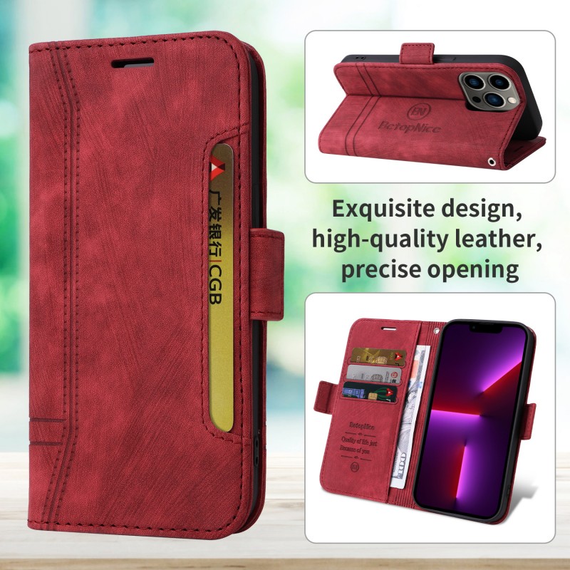 iPhone Compatible Flip-style Card Slot Phone Case with Wrist Strap and Buckle